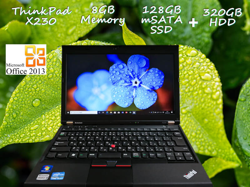 Lenovo ThinkPad X230 i5 8GB SSD(mSATA 128GB)+HDD(320GB) 画面(HD 12.5  1366×768) バッテリ(持続時間5h30m)  カメラ  KeyboardLight  Win10 Office 2013