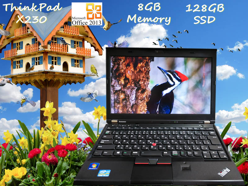 Lenovo ThinkPad X230 i5 8GB SSD(サムスン128GB) HD 12.5 (1366×768)  BatteryTime(2h47m)   未使用キーボード KeyboardLight  Camera Win10  Office 2013