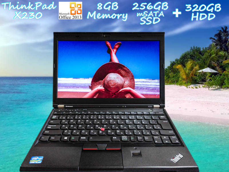 Lenovo ThinkPad X230 i5 8GB SSD(新品mSATA 256GB)+HDD(320GB) 画面(HD 12.5  1366×768) バッテリ(持続時間7h47m)  カメラ Bluetooth 指紋 Win10 Office 2013
