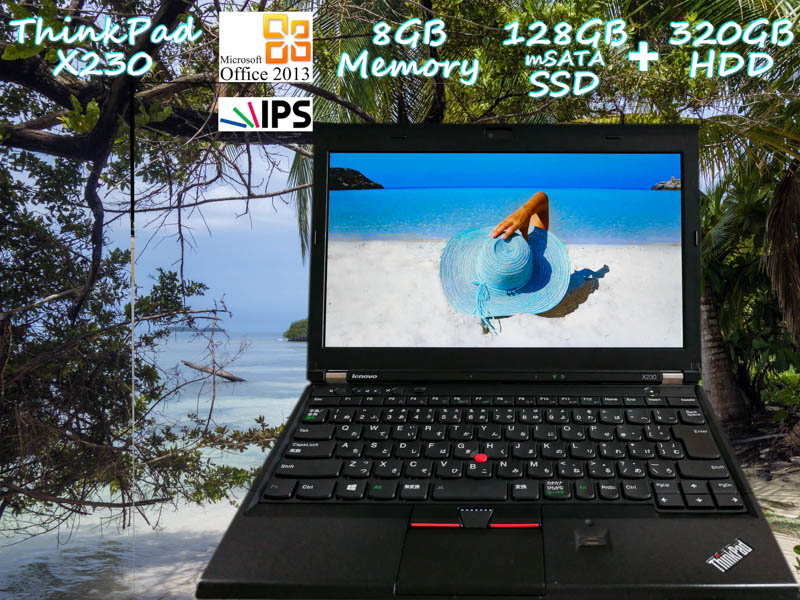 Lenovo ThinkPad X230 i5 8GB  SSD(mSATA 128GB)+HDD(320GB) 画面(新品IPS 12.5 1366×768) バッテリ(持続時間5h26m)  カメラ Bluetooth 指紋  Win10 Office 2013