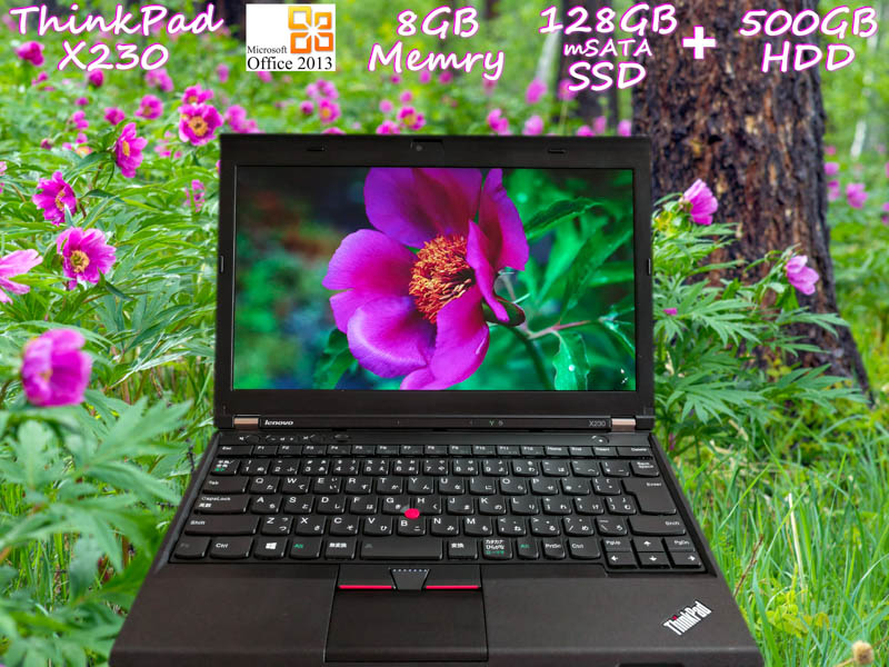 Lenovo ThinkPad X230 i5 8GB SSD(mSATA 128GB)+HDD(500GB) 画面(HD 12.5  1366×768) バッテリ(6h19m) キーボード(新品)カメラ Bluetooth  Win10 Office 2013