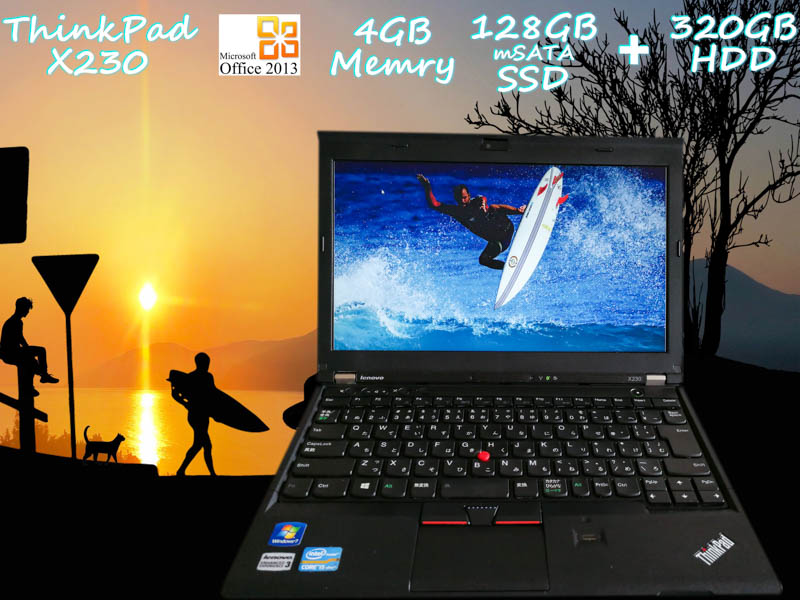 Lenovo ThinkPad X230 i5 4GB SSD(mSATA 128GB)+HDD(320GB) 画面(HD 12.5  1366×768) バッテリ(持続時間5h5m)  カメラ Bluetooth 指紋 Win10 Office 2013