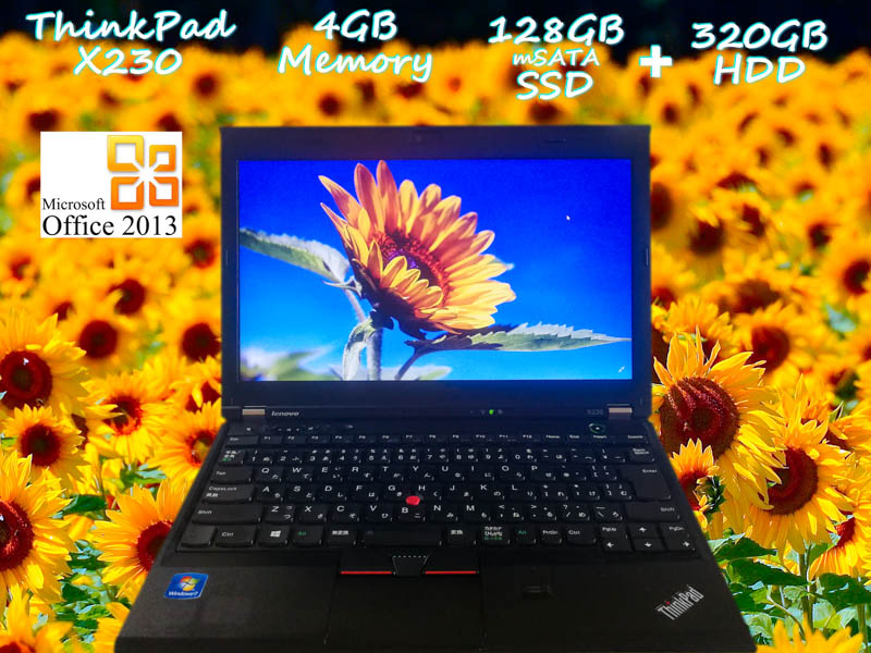 Lenovo ThinkPad X230 i5 4GB SSD(mSATA 128GB)+HDD(320GB) 画面(HD 12.5  1366×768) バッテリ(持続時間4h28m)  カメラ Bluetooth 指紋 Win10 Office 2013