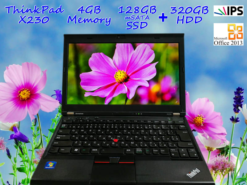 Lenovo ThinkPad X230 i5 4GB SSD(mSATA 128GB)+HDD(320GB) 画面(新品 IPS HD 12.5  1366×768) バッテリ(9セル 6h27m) カメラ Bluetooth Win10  Office 2013