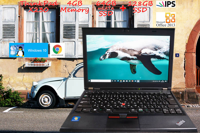 Lenovo ThinkPad X230 i5 4GB SSD(Win10  128GB)+SSD(Chromebook mSATA 64GB) 画面(新品 IPS 12.5) バッテリ(7h16m) カメラ Bluetooth Office 2013