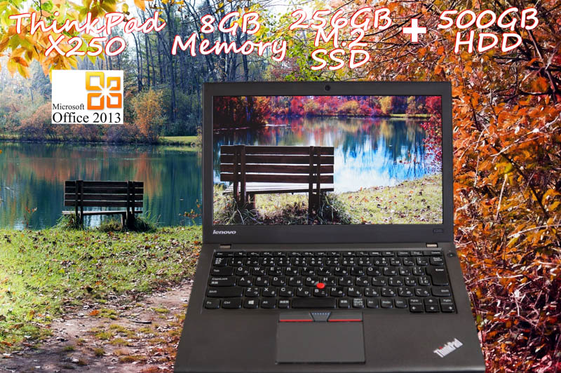 Lenovo ThinkPad X250 i5 8GB SSD(新品M.2 256GB)+HDD(500GB) 画面(12.5  1366×768)バッテリ(2基搭載 5h57m)  Bluetooth カメラ  Win10 Office 2013