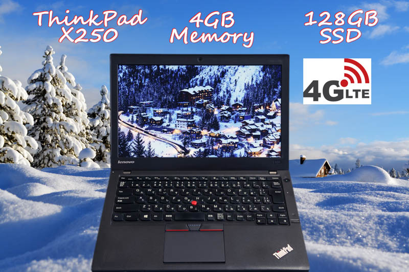 Lenovo ThinkPad X250 i3 4GB SSD(サムスン128GB) 画面(12.5 1366×768) 4G/LTE(EM7345) バッテリ(6h8m) カメラ Bluetooth 指紋  Win10