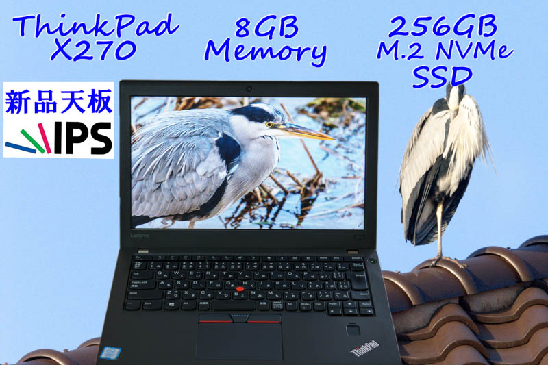 Lenovo ThinkPad X270 i5 8GB  SSD(NVMe 256GB) 画面(HD IPS 12.5) バッテリ(2基 10h53m) 新品天板 Bluetooth カメラ 指紋 Win10