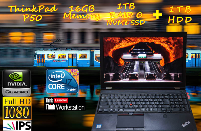ThinkPad P50 i7 16GB, NVMe SSD 1TB RAID 0+1TB HDD, 15.6 fHD IPS Quadro M1000M,  カメラ Bluetooth 指紋, Win10