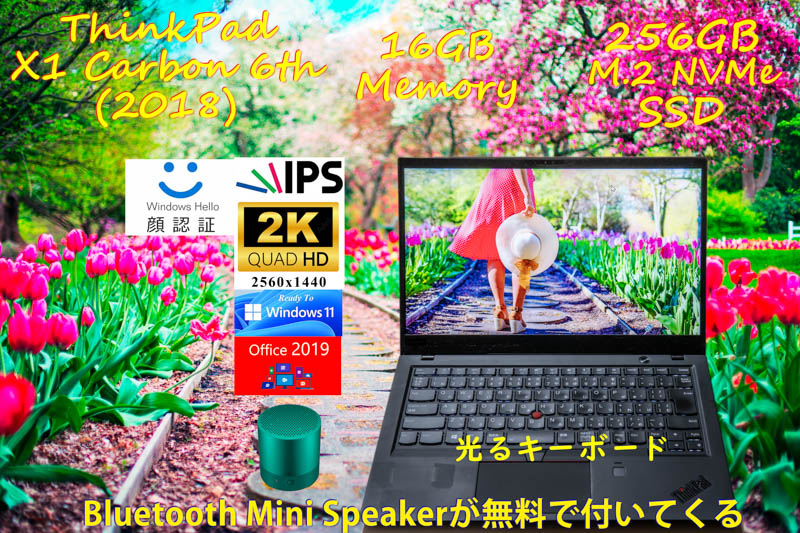 ThinkPad X1 Carbon 6th 2018 i5-8350u 16GB,256GB NVMe SSD,2K WQHD 2560×1440 IPS,光るKB,IRカメラ Bluetooth 顔 指紋,Office2019 Win11
