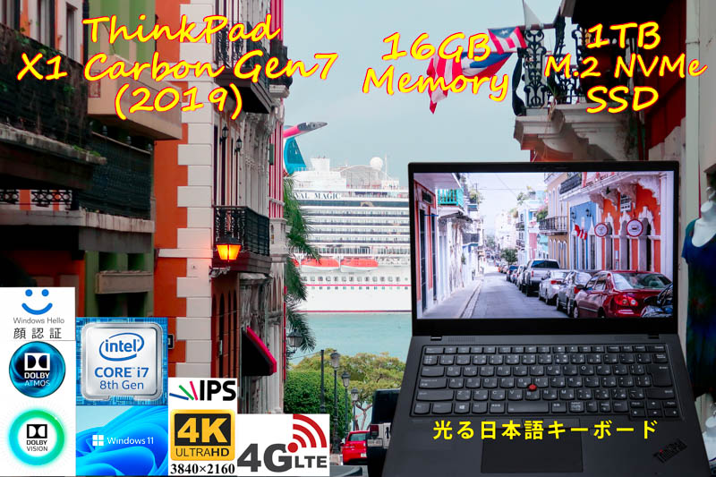 ThinkPad X1 Carbon Gen7 2019 i7-8665U 16GB,新品 P3P 1TB SSD, 新品 4K UHD IPS Dolby Vision,Sim Free LTE,IR 顔 指紋 Bluetooth,Win11