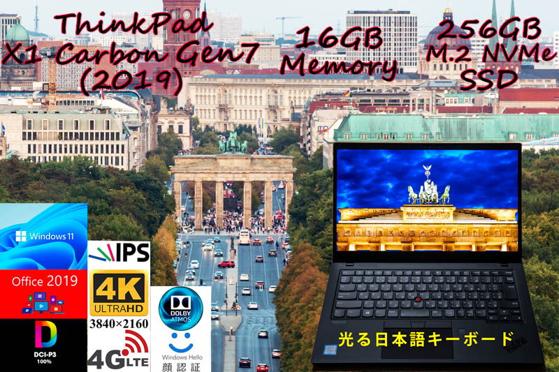 ThinkPad X1 Carbon Gen7 2019 i5-8365U 16GB,256GB SSD,4K UHD IPS DCI-P3 100%, Sim Free LTE IRカメラ,顔 指紋 Bluetooth,Office Win11