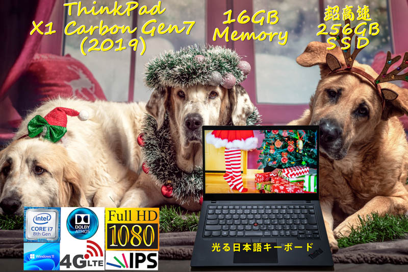 ThinkPad X1 Carbon Gen7 2019 i7-8565U 16GB, 超高速256GB SSD, 明るい fHD IPS, Sim Free LTE, カメラ 指紋 BT, 日本語KB, Windows11/10