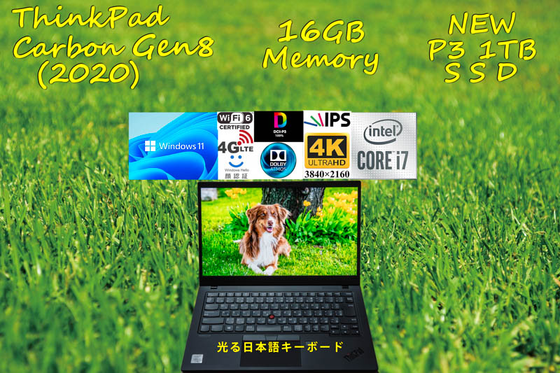 ThinkPad X1 Carbon Gen8 2020 i7-10610U 16GB,新品 超高速 P3 1TB SSD, 新品 4K UHD 非光沢, LTE SimFree, IR 顔 指紋 BT, Windows11/10