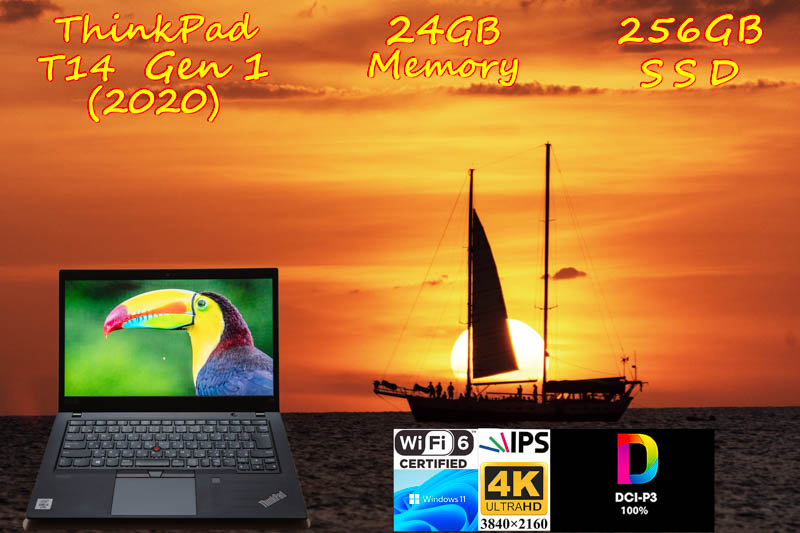 ThinkPad T14 Gen1 2020 i5-10310U 24GB, 超高速 256GB SSD, 新品 4K UHD 非光沢, カメラ 指紋 BT, 光る日本語キーボード, Windows11/10