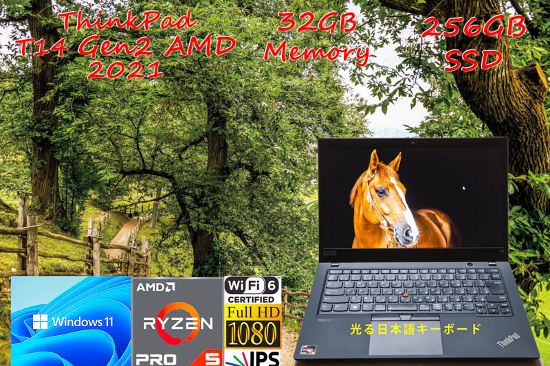 ThinkPad T14 Gen2 2021 Ryzen 5 PRO 5650U 32GB, 256GB SSD, 明るい fHD IPS, WiFi 6 有線Lan, カメラ BT, ICカードリーダ, Windows11/10