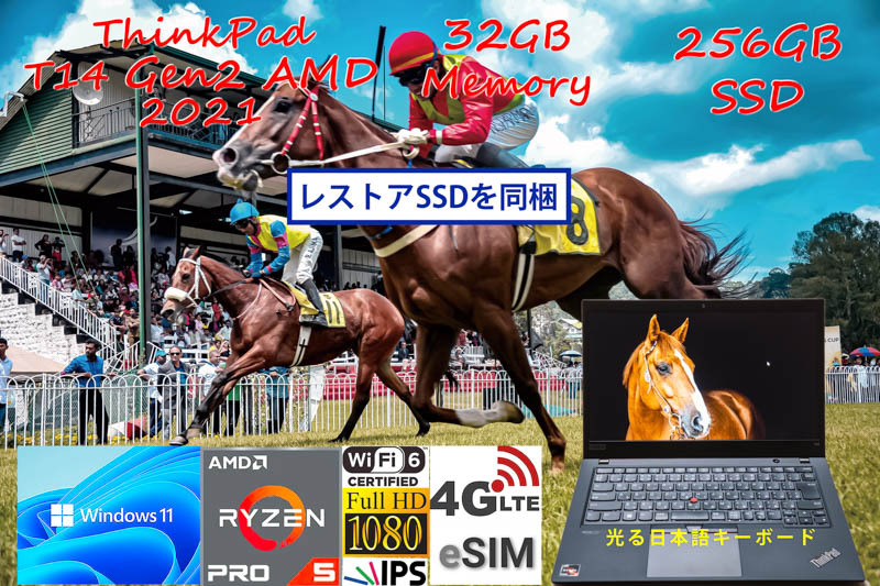 ThinkPad T14 Gen2 2021 Ryzen 5 PRO 5650U, eSIM+SimFree LTE, 32GB, 256GB SSD, 明るい fHD IPS, WiFi 6 有線Lan, カメラ BT, Win11/10