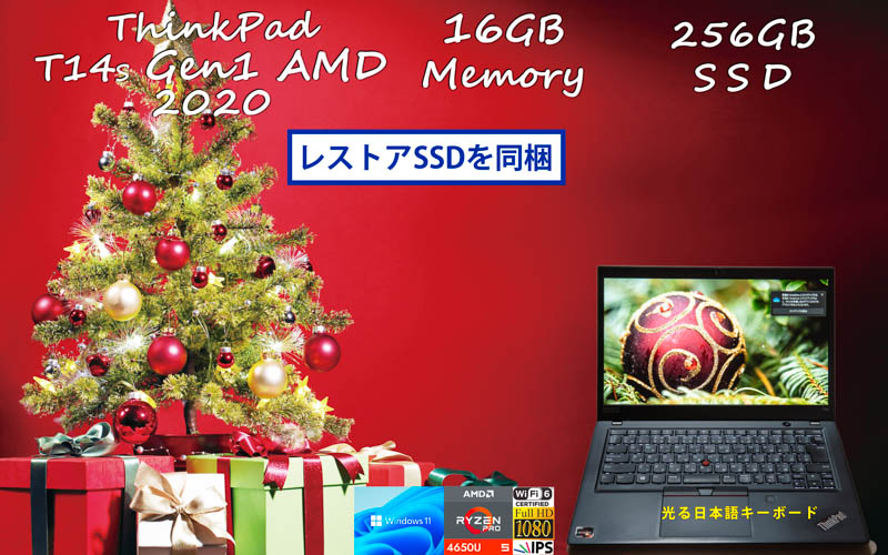 ThinkPad T14s Gen1 AMD Ryzen 5 PRO 4650U 16GB, 256GB SSD, fHD IPS, WiFi6 有線Lan, カメラ 指紋 Bluetooth, Windows11