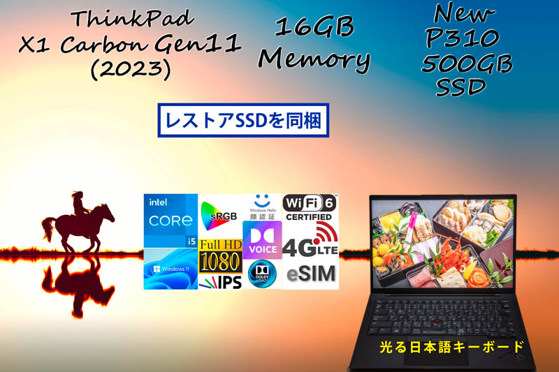 ThinkPad X1 Carbon Gen11 2023 i5-1345U 16GB New P310 500GB SSD,New sRGB 96%fHD IPS,eSIM+SimFree LTE WiFi6,新型指紋 IR 顔 BT,Win11
