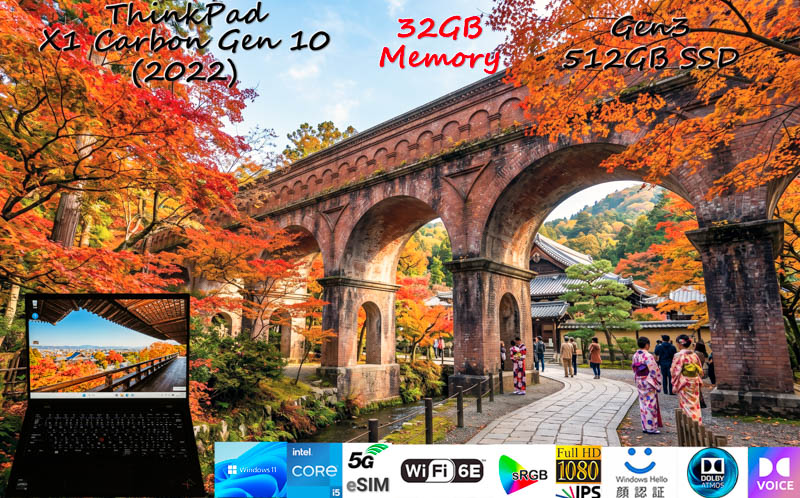 ThinkPad X1 Carbon Gen10 2022 i5-1245U 32GB,Gen3 512GB SSD,sRGB97% 明るく輝く画面, 5G/LTE eSIM+SimFree WiFi6E,IR 顔 指紋 BT,Win11