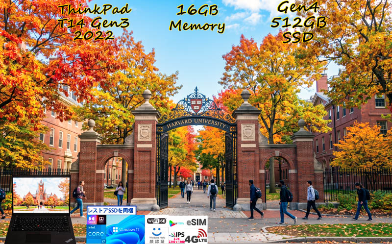 ThinkPad T14 Gen3 2022 Core i7-1270P 16GB, Gen4 512GB, sRGB100% 明るい 2.2K 画面, 4G/LTE eSIM+SimFree WiFi6E 有線, IR 顔 BT,Win11